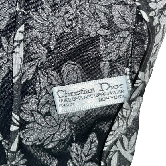 VTG AUTH Christian Dior Black Low Back High Cut Floral Print One Piece Swimsuit - Picture 10 of 12